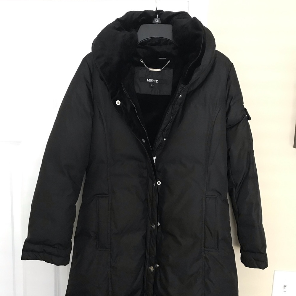 DKNY Long Black Puffer Winter Coat